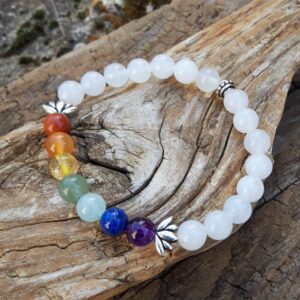 1550 a86 Bracelet 7 chakras en Jade blanc