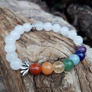 1005 985 Bracelet 7 chakras en Jade blanc