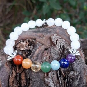 1006 34c Bracelet 7 chakras en Jade blanc