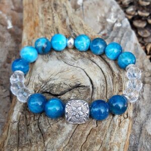 Bracelet Apatite bleue, Cristal de roche et perle en Argent 925