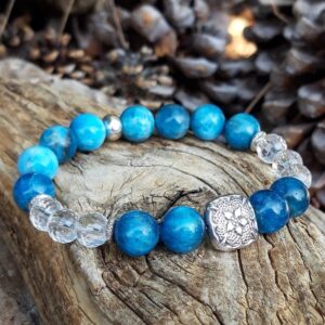 897 612 Bracelet Apatite bleue Cristal de roche et perle en Argent 925