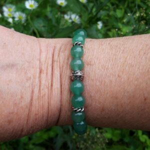 1046 ac5 Bracelet Aventurine verte et perle celtique argentee
