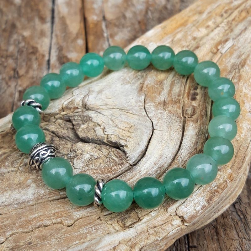1048 0da Bracelet Aventurine verte et perle celtique argentee