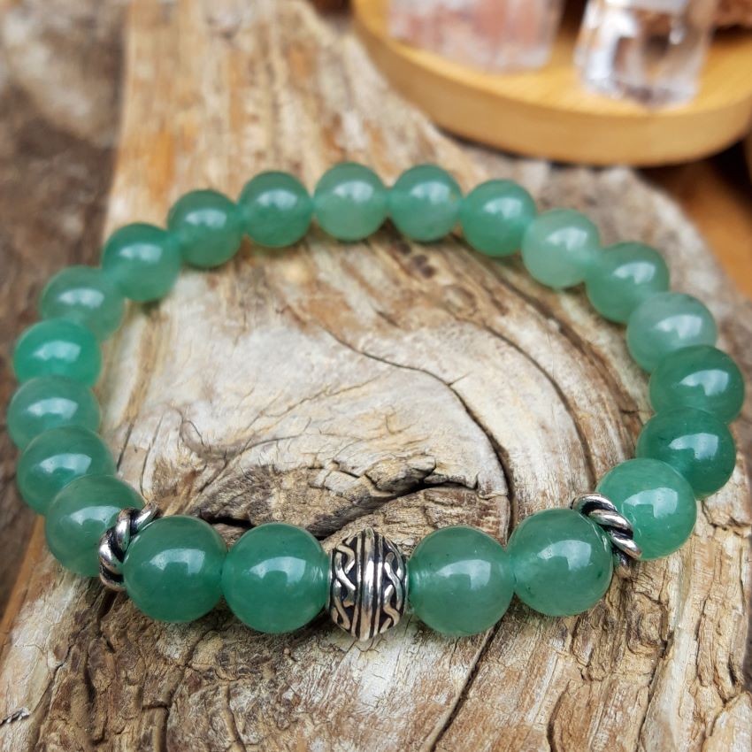 1047 7ef Bracelet Aventurine verte et perle celtique argentee