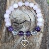Bracelet Kunzite, Améthyste, Cristal de roche avec une breloque coeur en Argent 925