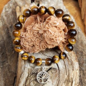 1084 a0a Bracelet OEil de tigre avec une breloque arbre de vie en Argent 925