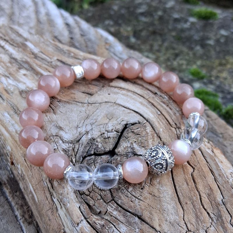 Bracelet Pierre de soleil, Cristal de roche avec une perle de Bali en Argent 925 – Image 4