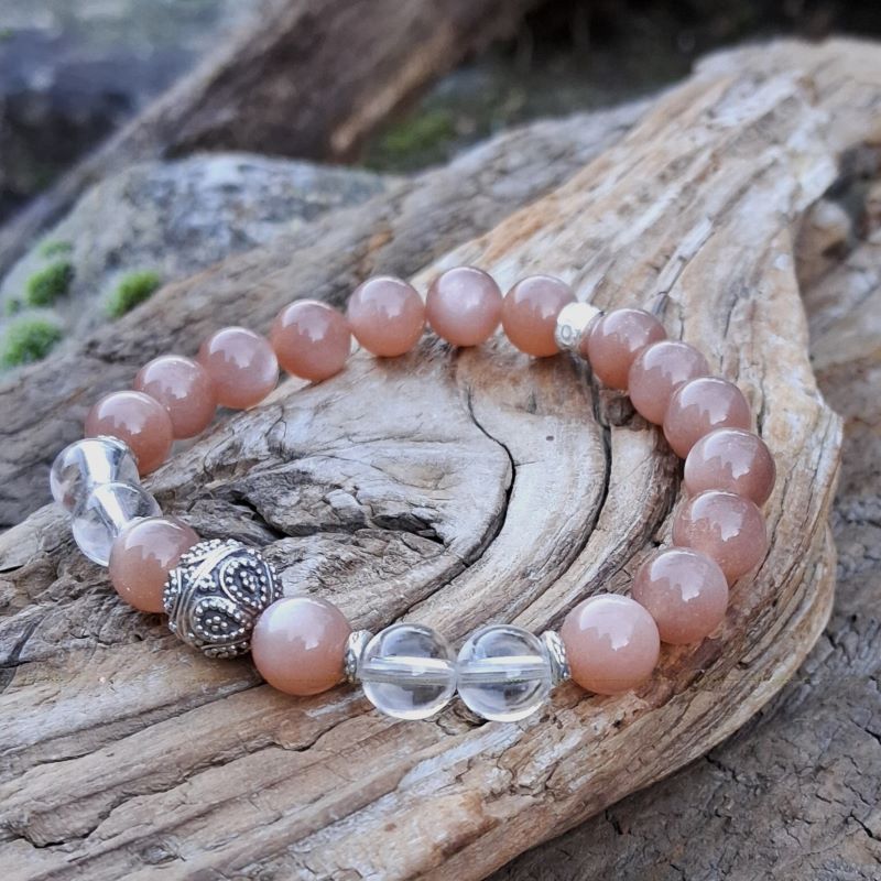 Bracelet Pierre de soleil, Cristal de roche avec une perle de Bali en Argent 925 – Image 2