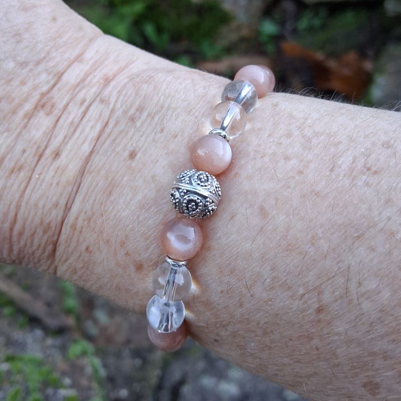 Bracelet Pierre de soleil, Cristal de roche avec une perle de Bali en Argent 925 – Image 5
