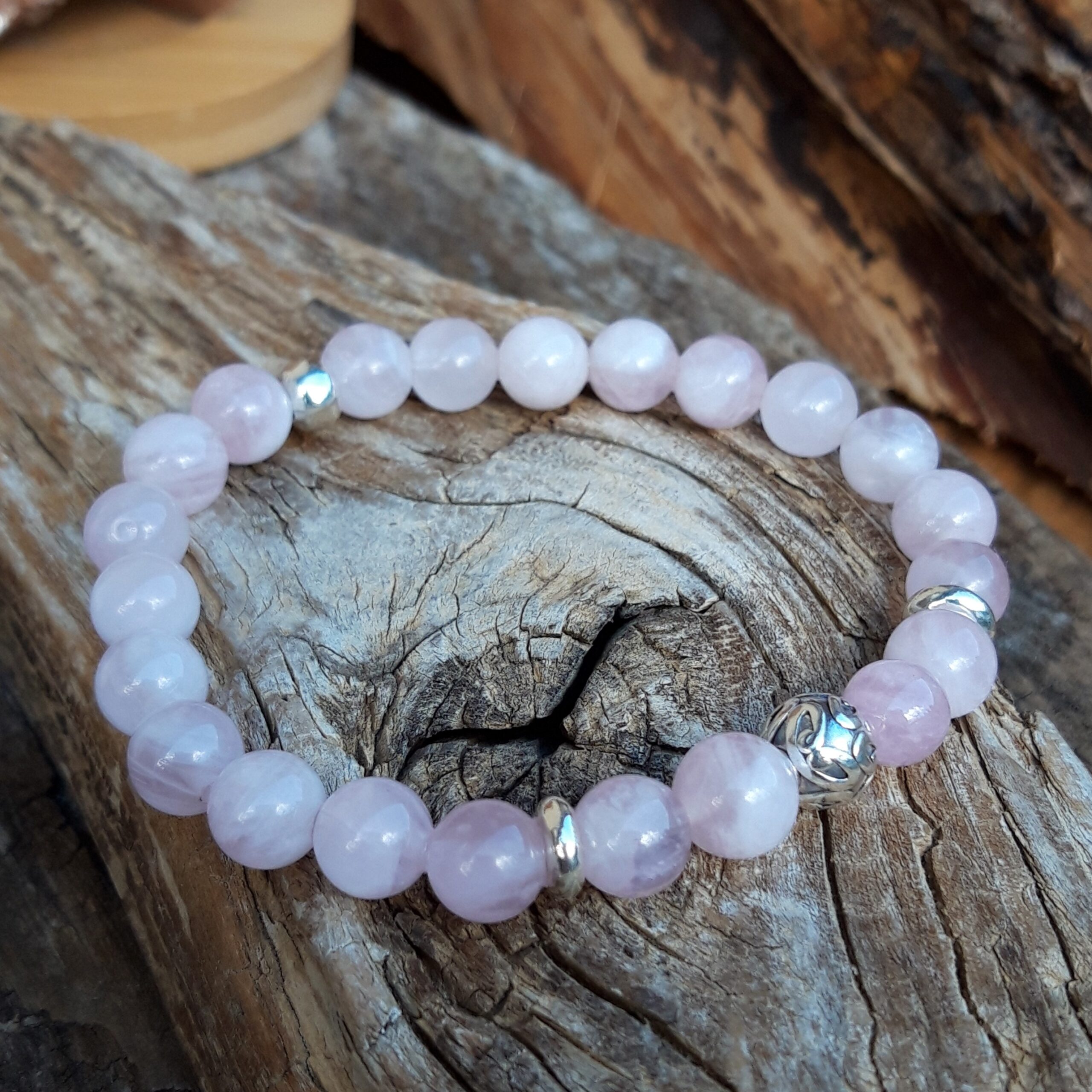 1152 3bb Bracelet Quartz rose avec une perle de Bali en Argent 925 scaled