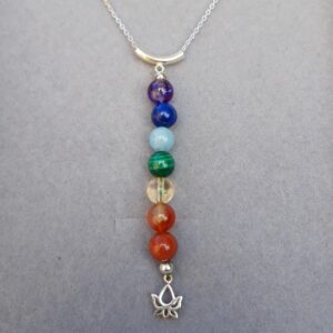 Pendentif 7 chakras en Argent 925 avec petit lotus