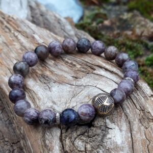 1325 742 Bracelet Charoite avec une perle de Bali en Argent 925 et Or