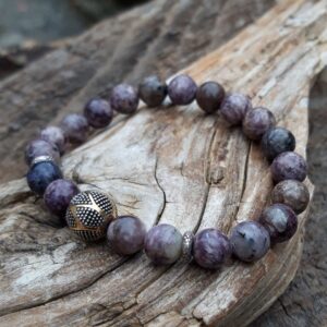 1328 794 Bracelet Charoite avec une perle de Bali en Argent 925 et Or