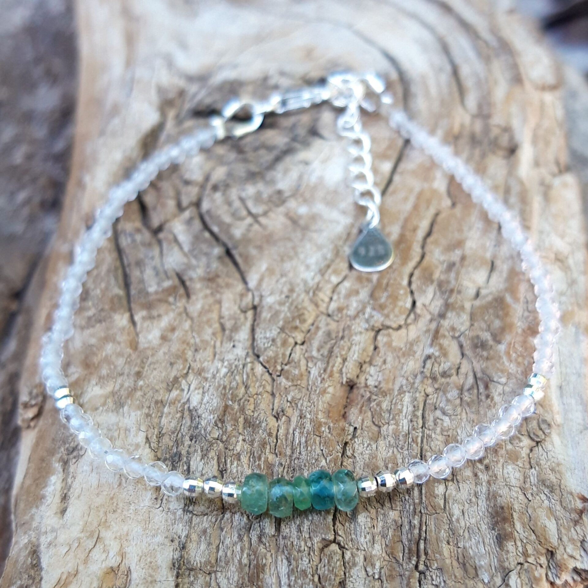 Bracelet émeraude et Cristal de roche en argent 925