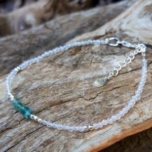 1243 f46 Bracelet emeraude et Cristal de roche en argent 925