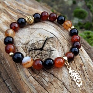 1345 4d4 Bracelet en Agate avec une breloque plume en Vermeil