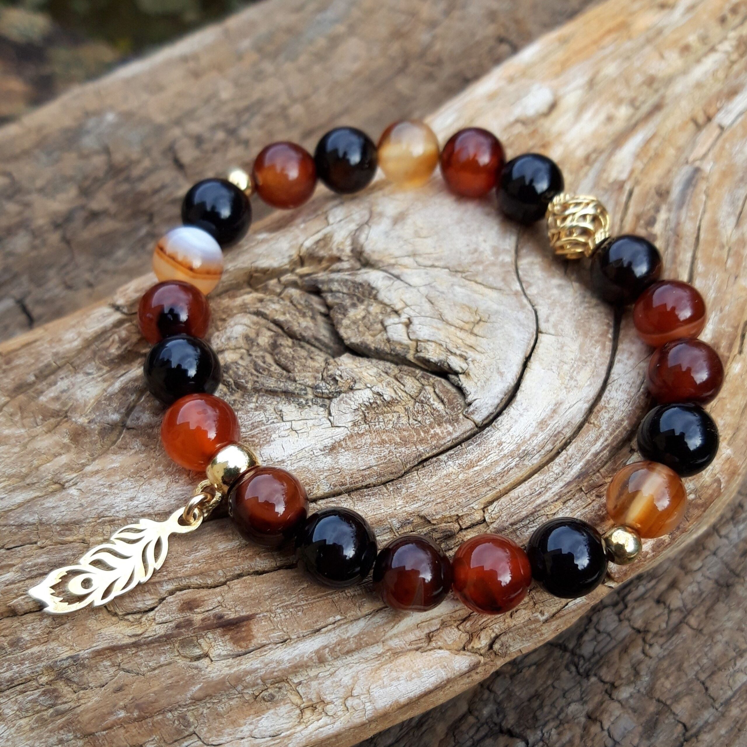 1347 337 Bracelet en Agate avec une breloque plume en Vermeil scaled