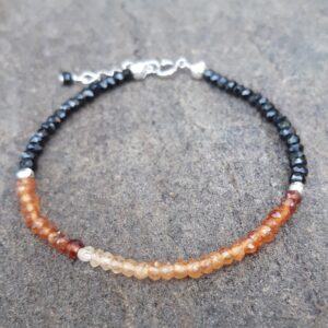 Bracelet en Grenat Hessonite et Spinelle noire en argent 925