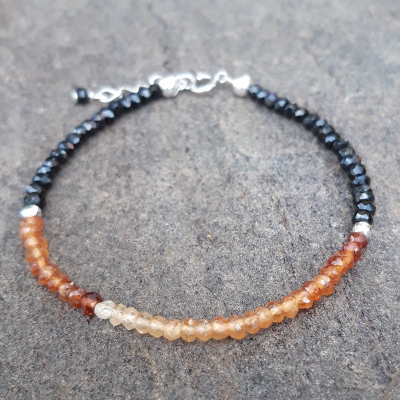Bracelet en Grenat Hessonite et Spinelle noire en argent 925