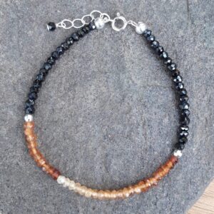 1199 c64 Bracelet en Grenat Hessonite et Spinelle noire en argent 925