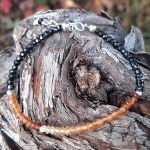 1202 be5 Bracelet en Grenat Hessonite et Spinelle noire en argent 925