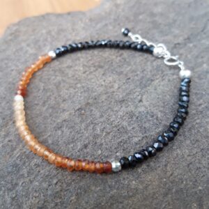1200 c06 Bracelet en Grenat Hessonite et Spinelle noire en argent 925