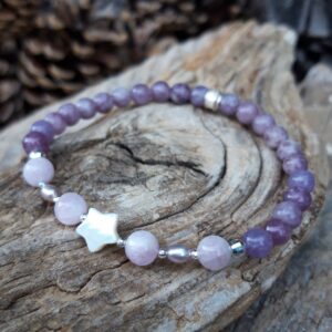1211 423 Bracelet Lepidolite Kunzite perles de culture nacre en Argent 925