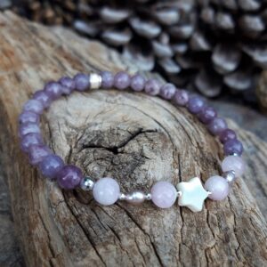 1209 316 Bracelet Lepidolite Kunzite perles de culture nacre en Argent 925