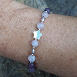 1210 909 Bracelet Lepidolite Kunzite perles de culture nacre en Argent 925