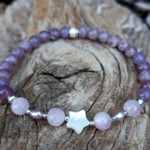 1213 3c0 Bracelet Lepidolite Kunzite perles de culture nacre en Argent 925