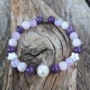 Bracelet Lépidolite, Quartz rose, Améthyste lavande et perle en nacre