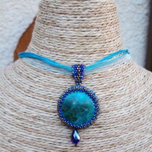 1288 099 Pendentif Chrysocolle perle avec une goutte facettee