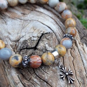 1356 b12 Bracelet Agate Crazy Lace avec une croix en Argent 925 scaled