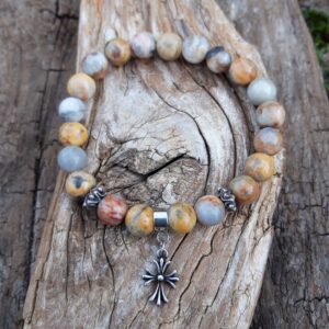 Bracelet Agate Crazy Lace avec une croix en Argent 925