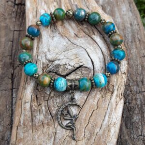 Bracelet Opaline du Pérou avec une fée en métal bronze