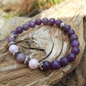 bracelet lepidolite et kunzite en metal argente ou dore 4
