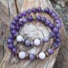 bracelet lepidolite et kunzite en metal argente ou dore