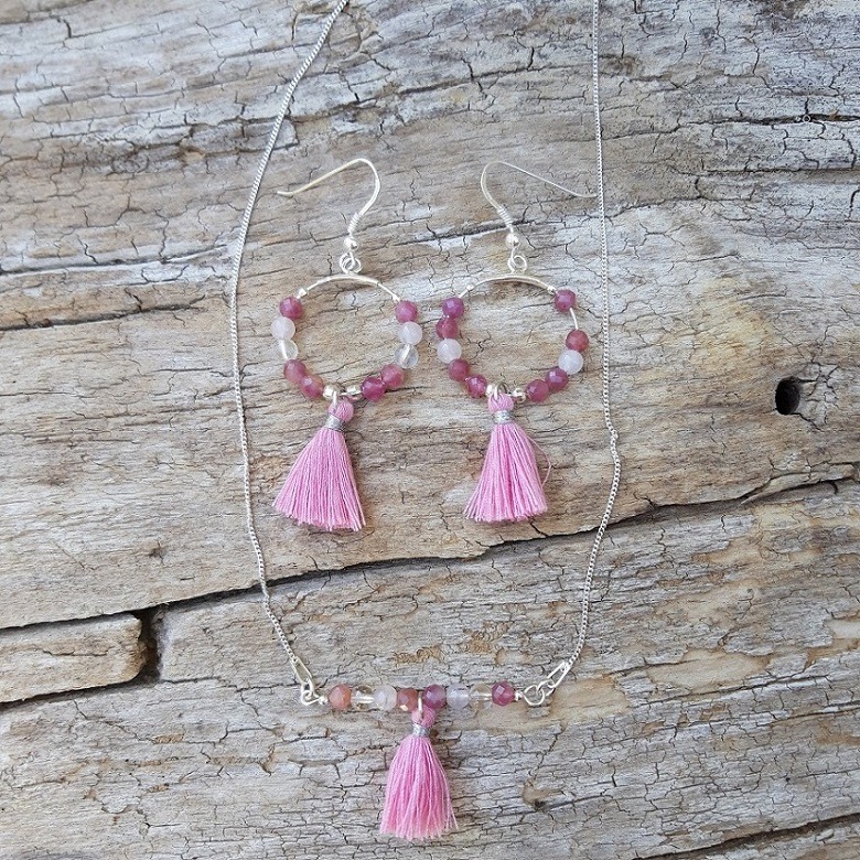parure personnalise en Tourmaline rose et Quartz rose facette