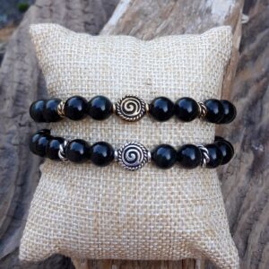 Bracelet Obsidienne Oeil Céleste avec perles argentées ou dorées - Lithothérapie – Image 5