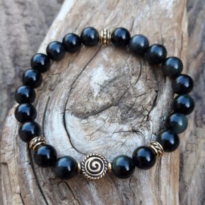 Bracelet Obsidienne Oeil Céleste avec perles argentées ou dorées - Lithothérapie – Image 4