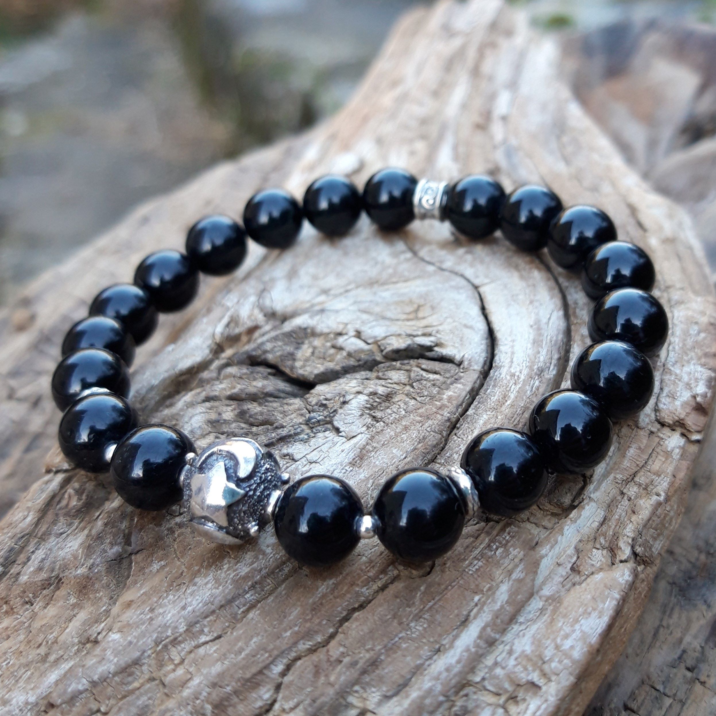 Bracelet Tourmaline noire avec perle de Bali en Argent 925 – Image 2