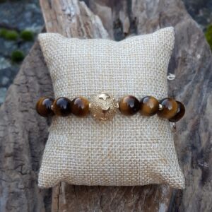 Bracelet Œil de tigre avec perle de Bali en vermeil, perles de 10 mm – Image 5