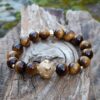 bracelet œil de tigre et perle de Bali en vermeil