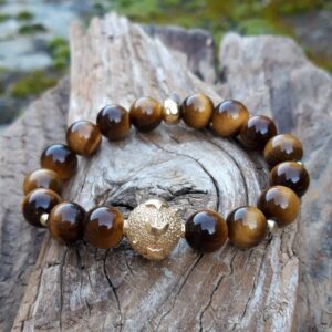 bracelet œil de tigre et perle de Bali en vermeil