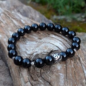 Alternative view of Bracelet Spinelle noir avec perle en Acier inoxydable