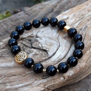 Alternative view of Bracelet Obsidienne noire avec perle Celtique dorée