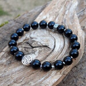 Alternative view of Bracelet Obsidienne noire avec perle Celtique argentée