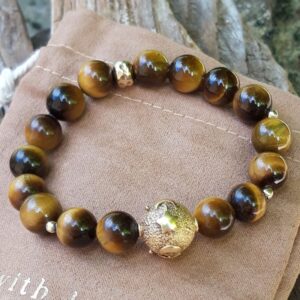 Bracelet Œil de tigre avec perle de Bali en vermeil, perles de 10 mm – Image 3