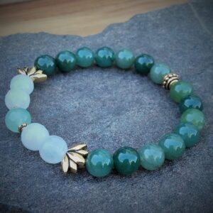 Bracelet en perles de Jade vert Jade blanc avec perle fleur de Lotus