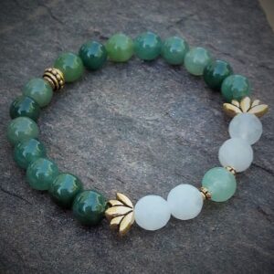 Bracelet en perles de Jade vert Jade blanc avec perle fleur de Lotus